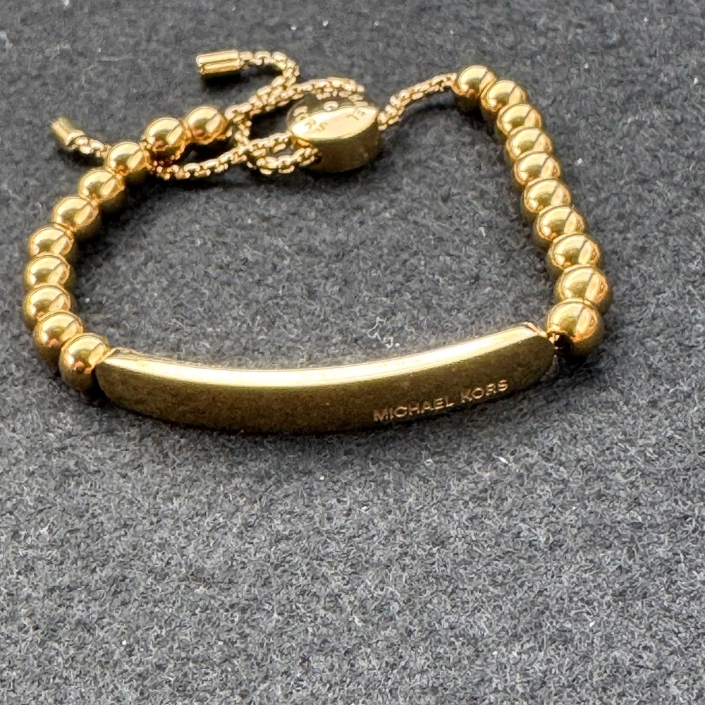 Michael Kors Gold Logo Plaque Beaded Slider Bracelet - Picture 9 of 9